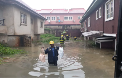 Nine people are said to be trapped in a Lagos building following torrential rains